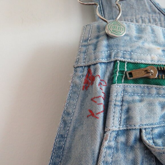 VINTAGE LIBERTY Cargo Carpenter Denim Overalls Acid Wash Hand Embroidered Work - Picture 6 of 16